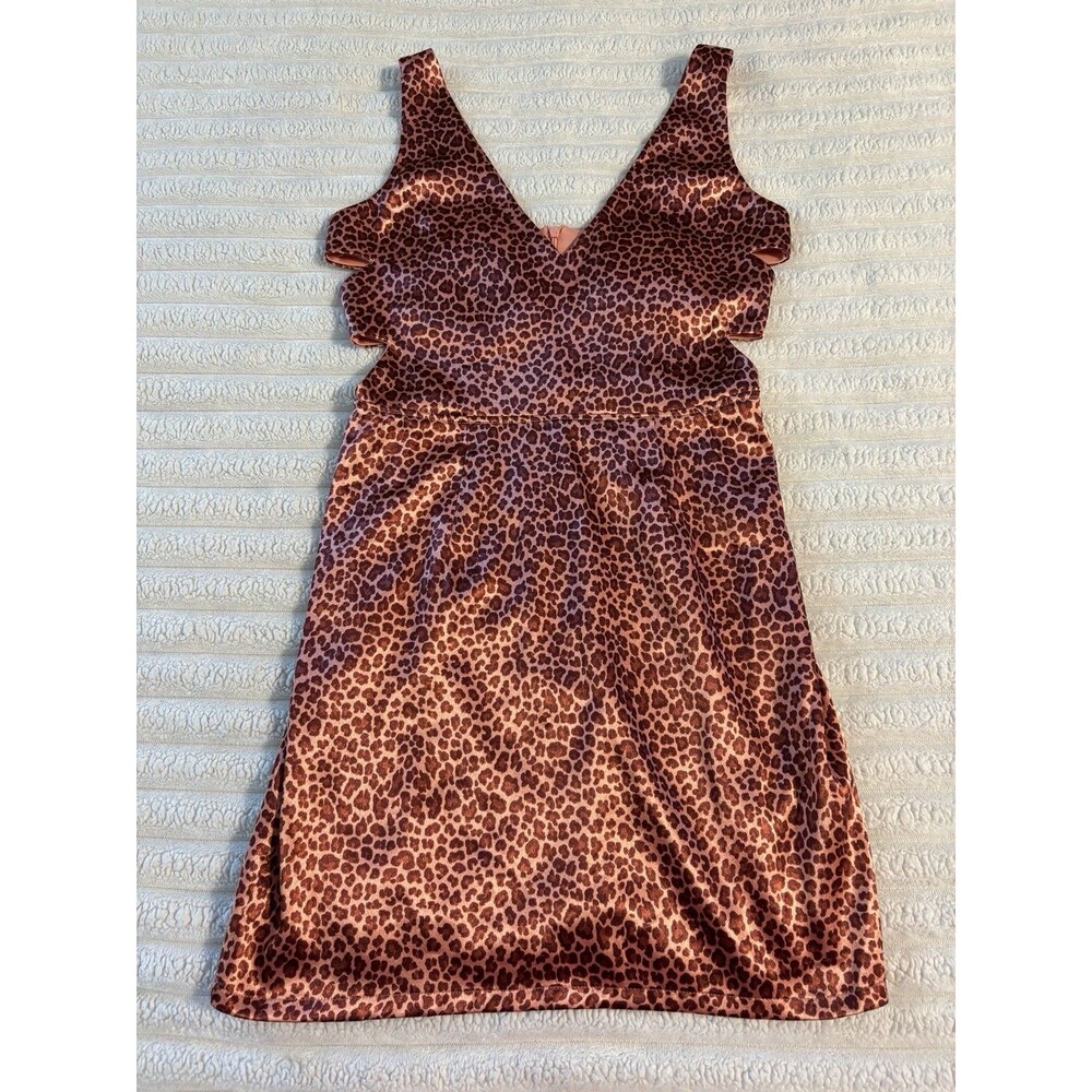 Sweet storm Y2K cheetah print mini dress cutouts Womens Small Pink Brown Satin